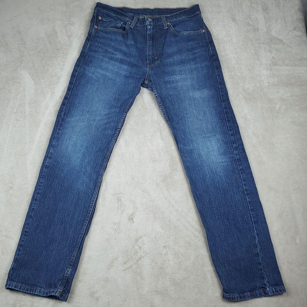 Levis 505 Jeans Mens 34x32 Blue Medium Wash Straight Stretch Zip Fly Denim